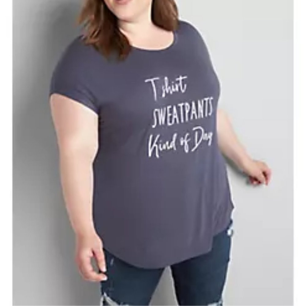 Lane Bryant Short Sleeve Blue Gray Graphic Tee - Size 18/20